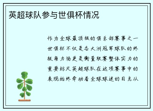 英超球队参与世俱杯情况